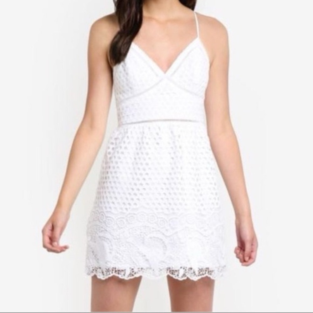 Abercrombie & Fitch White Lace Mini Dress Size L | Spaghetti Strap Summer EUC
